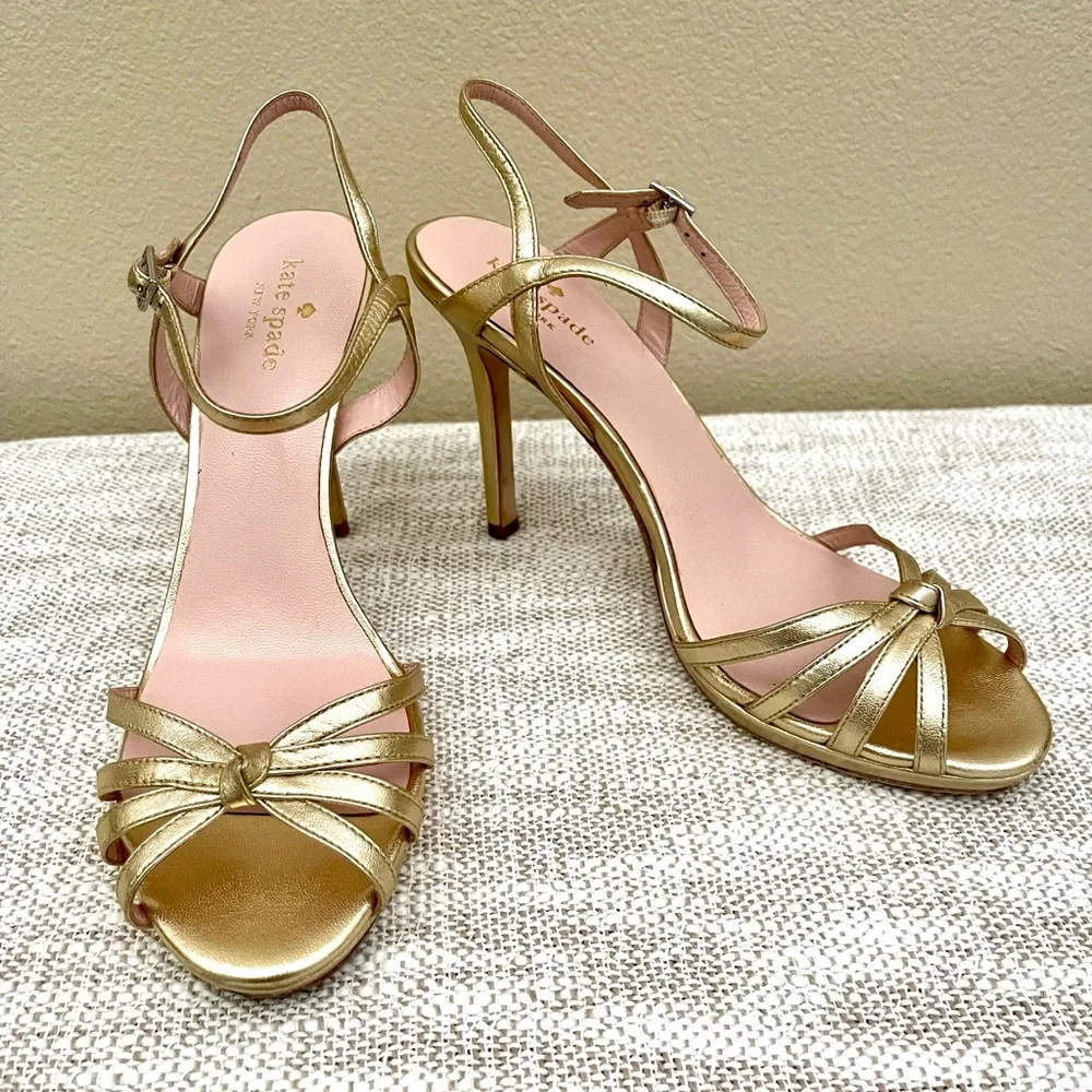 KATE SPADE “Florence” Gold Strappy Heels - Picture 8 of 12